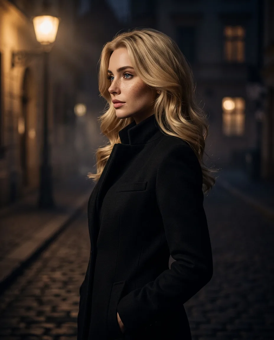 Margaux Dreamscape in a dark evening look, nocturne editorial