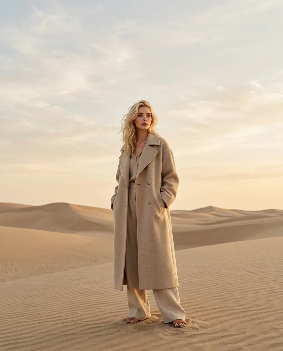 Margaux Dreamscape in linen resortwear on sunlit dunes